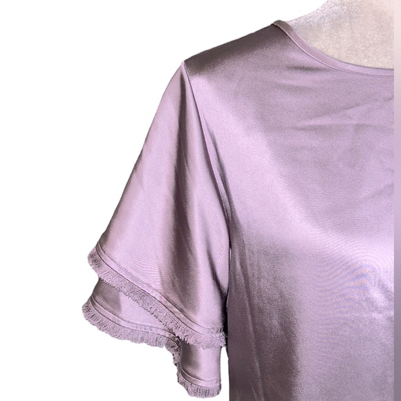 NWOT S’EDGE Light Purple Satin Double Fringe Flutter Sleeve Cropped Top - S - Picture 5 of 14